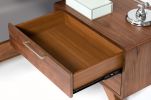 2 Drawer Wooden Nightstand with Metal Bar Handles and Angled Legs, Brown