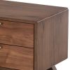 2 Drawer Wooden Nightstand with Metal Bar Handles and Angled Legs, Brown