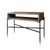 Rectangular Console Table with Concrete Top and  Metal Base, Gray and Black