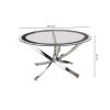 Round Tempered Glass Top Coffee Table with Metal Legs, Silver and Clear