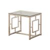 Tempered Glass Top End Table with Lattice Cut Out Panels, Silver and Clear