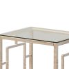 Tempered Glass Top End Table with Lattice Cut Out Panels, Silver and Clear