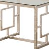 Tempered Glass Top End Table with Lattice Cut Out Panels, Silver and Clear