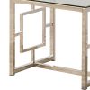 Tempered Glass Top End Table with Lattice Cut Out Panels, Silver and Clear