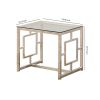 Tempered Glass Top End Table with Lattice Cut Out Panels, Silver and Clear