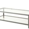 Glass Top Coffee Table with Metal Frame and Open Shelf, Silver