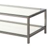 Glass Top Coffee Table with Metal Frame and Open Shelf, Silver