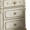 3 Drawer Nightstand with Floral Motif Carving Details, Antique White and Brown