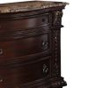 European Style Nightstand with 3 Drawers and Marble Top, Dark Cherry Brown