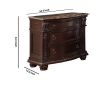 European Style Nightstand with 3 Drawers and Marble Top, Dark Cherry Brown