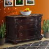 European Style Nightstand with 3 Drawers and Marble Top, Dark Cherry Brown