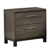 2 Drawer Wooden Frame Nightstand with Straight Legs, Gray and Brown