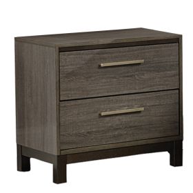 2 Drawer Wooden Frame Nightstand with Straight Legs, Gray and Brown
