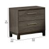 2 Drawer Wooden Frame Nightstand with Straight Legs, Gray and Brown
