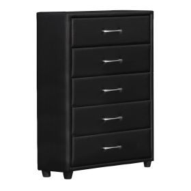 5 Drawer Leatherette Wooden Frame Chest with Tapered legs, Black