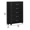 5 Drawer Leatherette Wooden Frame Chest with Tapered legs, Black