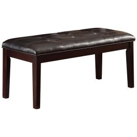 Button Tufted Faux Leather Upholstered Wooden Bench, Espresso Brown