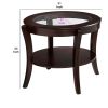 Oval Top Wooden End Table with Glass Insert and Open Shelf, Espresso Brown