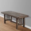 Rectangular Grained Wooden Bench with Slatted Side Panels, Brown