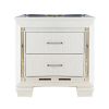 Contemporary Wooden Nightstand with 2 drawers and LED Lighting, White