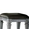 Wooden Vanity Stool wit Leatherette Seat and Faux Crystal Accents, Gray