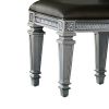 Wooden Vanity Stool wit Leatherette Seat and Faux Crystal Accents, Gray