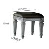 Wooden Vanity Stool wit Leatherette Seat and Faux Crystal Accents, Gray
