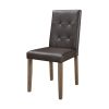 Leatherette Side Chair with Tufted Backrest, Set of 2, Espresso Brown