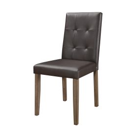 Leatherette Side Chair with Tufted Backrest, Set of 2, Espresso Brown