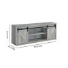 71 Inch Farmhouse Wooden TV Console With 2 Sliding Barn Doors, Gray