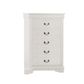 5 Drawer Wooden Chest with Metal Hanging Pulls and Bracket Feet, White