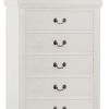 5 Drawer Wooden Chest with Metal Hanging Pulls and Bracket Feet, White