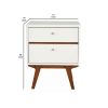 2 Drawer Wooden Nightstand with Angled Legs, White and Brown