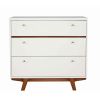 3 Drawer Wood Chest with Round Pulls and Angled Legs, Small,White and Brown