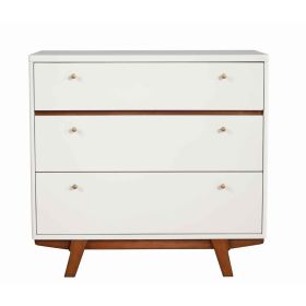 3 Drawer Wood Chest with Round Pulls and Angled Legs, Small,White and Brown
