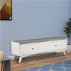 Fabric Upholstered Bedroom Bench with 2 Storage Drawers, Brown and Gray