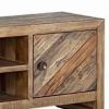 Wooden TV Console with 2 Cabinets and Open Center Shelf, Weathered Brown