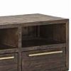 3 Drawer TV Console with Sled Base and 3 Open Compartments, Brown and Gold
