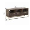 3 Drawer TV Console with Sled Base and 3 Open Compartments, Brown and Gold