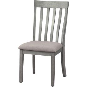Vertical Slatted Curved Back Side Chair with Fabric Seat, Set of 2, Gray