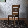 Transitional Ladder Back Side Chair with Leatherette Seat, Set of 2, Brown