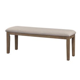 Rectangular Style Wooden Bench with Fabric Upholstered Seat,Brown and Beige