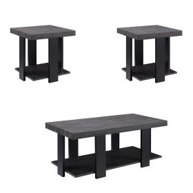 Wood and Metal 3 Piece Cocktail Table Set, Gray and Black