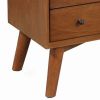 2 Drawer Wooden Nightstand with Open Compartment and Splayed Legs, Brown