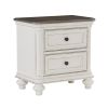 2 Drawer Wooden Nightstand with Distressed Details, Antique White and Brown