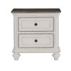 2 Drawer Wooden Nightstand with Distressed Details, Antique White and Brown