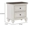 2 Drawer Wooden Nightstand with Distressed Details, Antique White and Brown