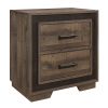 Wooden Nightstand with Sled Base and Metal Bar Pulls, Brown
