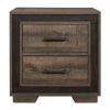 Wooden Nightstand with Sled Base and Metal Bar Pulls, Brown