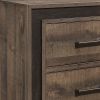 Wooden Nightstand with Sled Base and Metal Bar Pulls, Brown